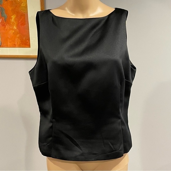 Nicole Miller blouse sleeveless satin cropped black size 16 - Picture 3 of 11